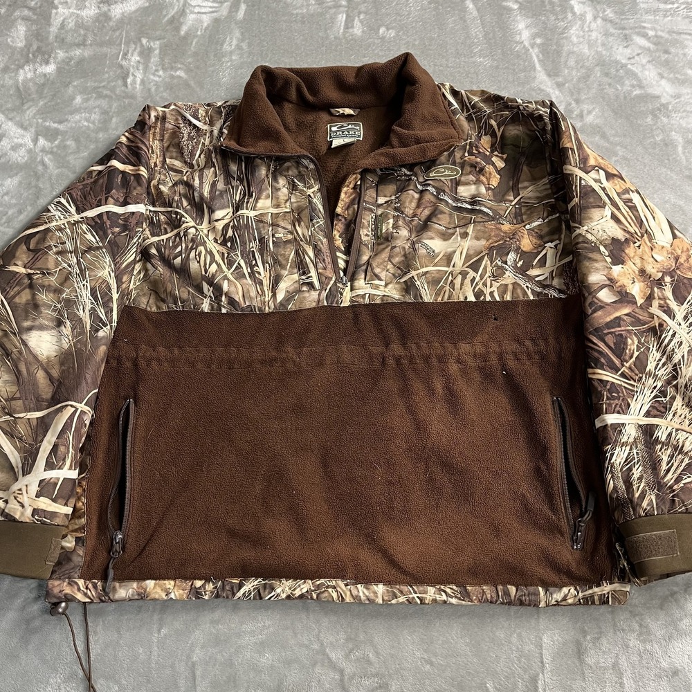Drake Waterfowl Systems Jacket Mens Large Brown Camo 1/4 Zip Anorak Hunting
